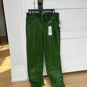 L'AGENCE Green Straight Leg Pants with Elastic Waistband